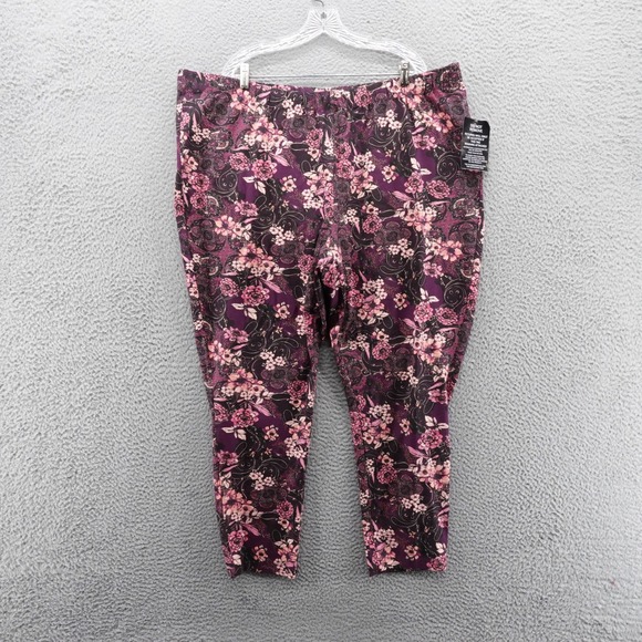 Roamans Floral Legging 4X Purple Pink Women Stretch‎ Pull On Pants Plus Size NWT - Picture 1 of 14